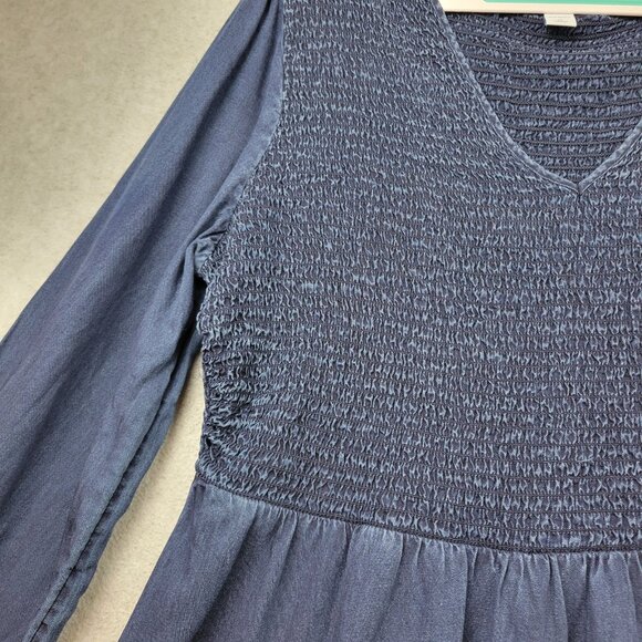 Old Navy Dress Womens Size XL‎ Blue Long Sleeve Smocked Bodice Chambray - Picture 2 of 10